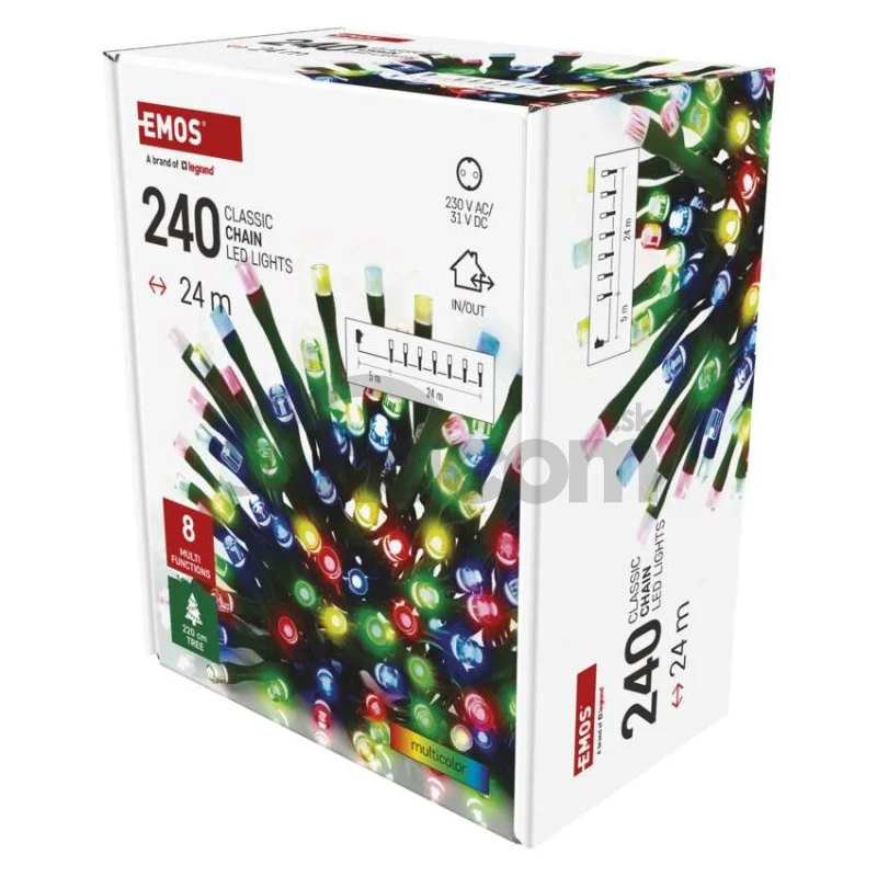 LED vianočná reťaz, 24 m, vonkajšia aj vnútorná, multicolor, programy, časovač