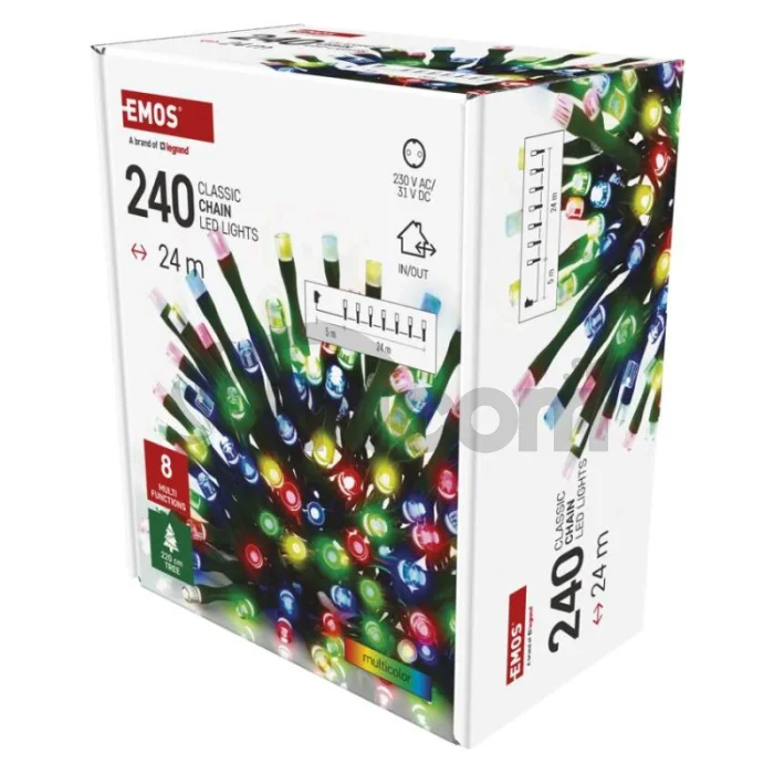 LED vianočná reťaz, 24 m, vonkajšia aj vnútorná, multicolor, programy, časovač