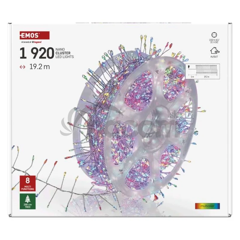LED nano reťaz na cievke, strieborný, 19,2 m, multicolor, časovač