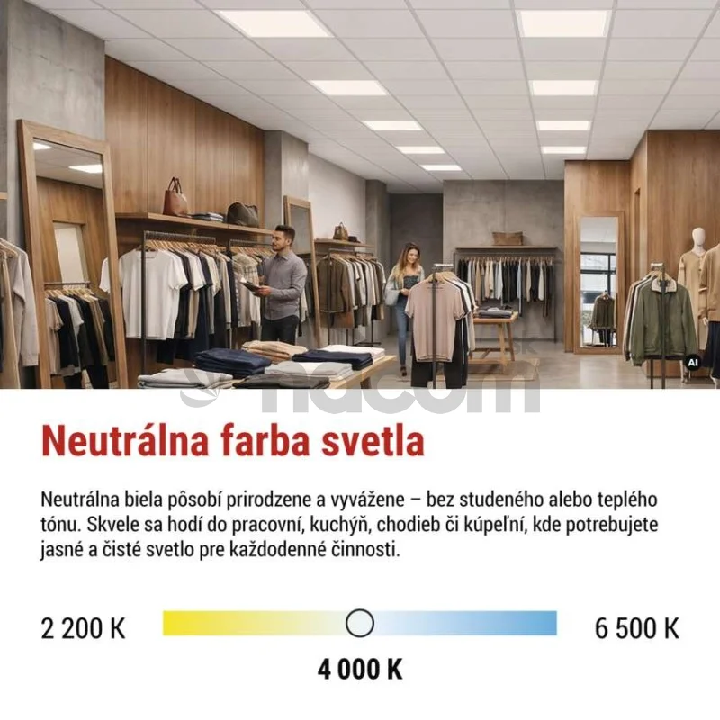 LED panel REXXO backlit 60×60, štvorcový vstavaný biely, 30W neutr.b.