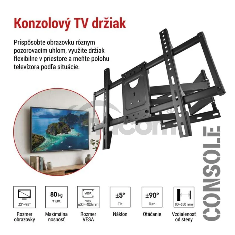 Konzolový nástenný TV držiak 32–98" (81–249 cm)