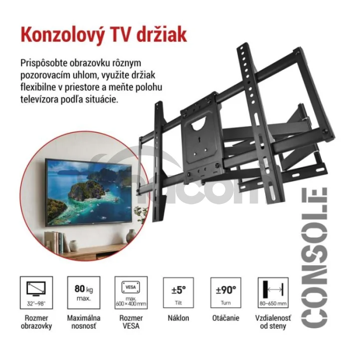 Konzolový nástenný TV držiak 32–98" (81–249 cm)