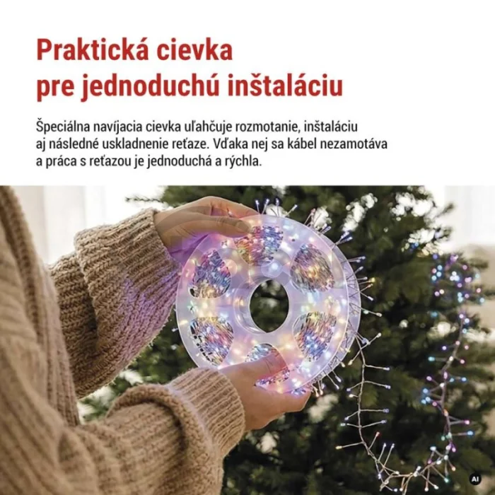 LED nano reťaz na cievke, strieborný, 19,2 m, multicolor, časovač