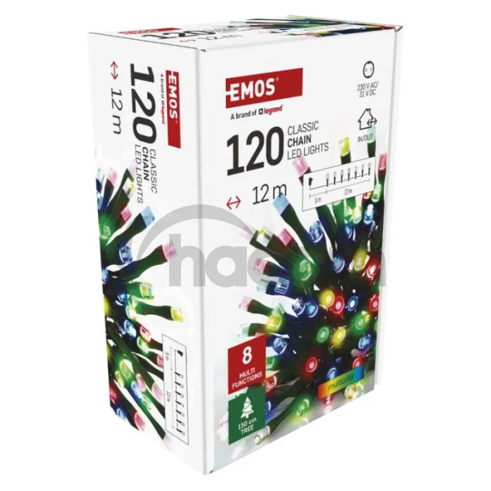 LED vianočná reťaz, 12 m, vonkajšia aj vnútorná, multicolor, programy, časovač