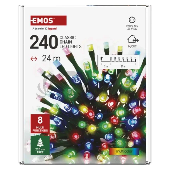 LED vianočná reťaz, 24 m, vonkajšia aj vnútorná, multicolor, programy, časovač