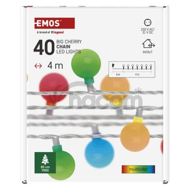 LED svetelná cherry reťaz – guličky 2,5cm, 4m, vonkajšia aj vnútorná, multicolor, časovač