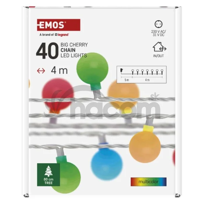 LED svetelná cherry reťaz – guličky 2,5cm, 4m, vonkajšia aj vnútorná, multicolor, časovač