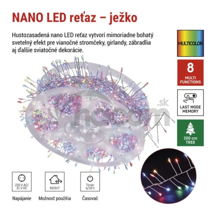 LED nano reťaz na cievke, strieborný, 19,2 m, multicolor, časovač