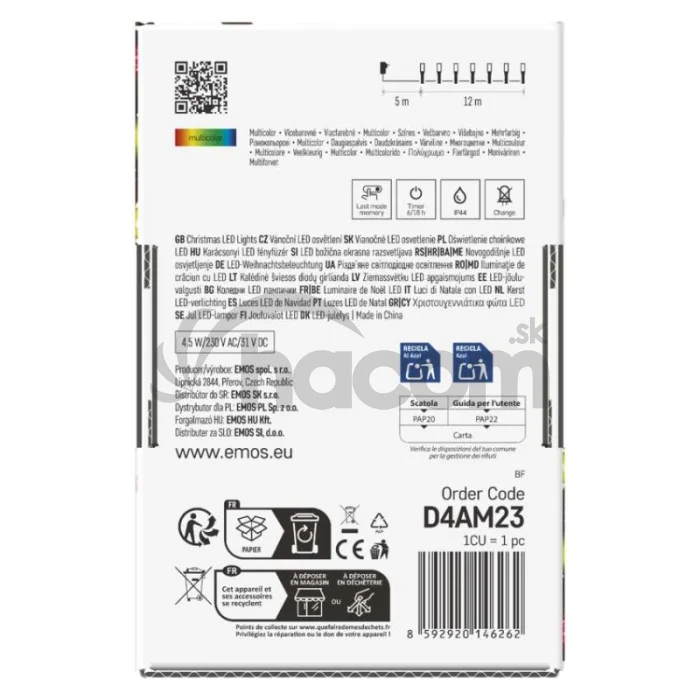 LED vianočná reťaz, 12 m, vonkajšia aj vnútorná, multicolor, programy, časovač