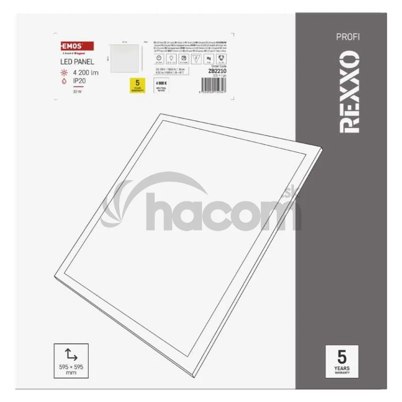 LED panel REXXO backlit 60×60, štvorcový vstavaný biely, 30W neutr.b.