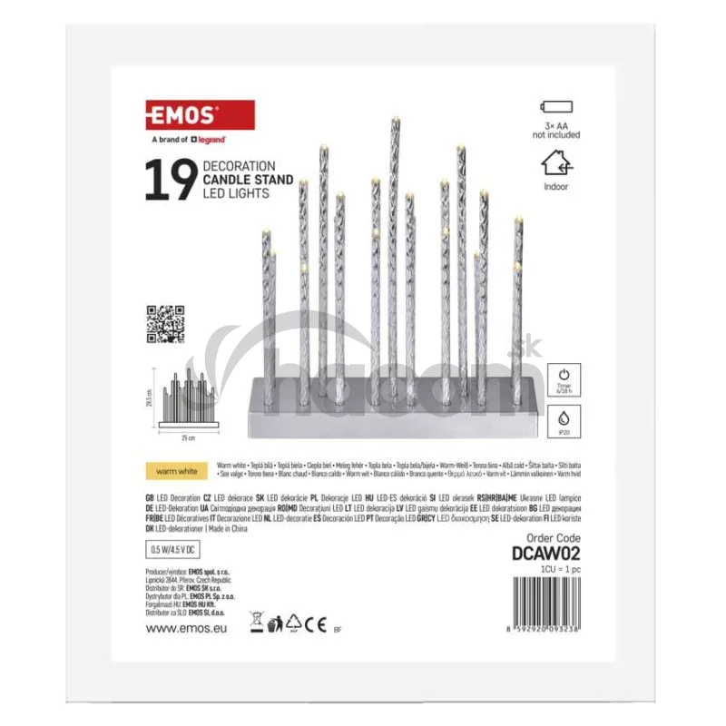 LED svietnik strieborný, 28,5 cm, 3x AA, vnútorný, teplá biela, časovač