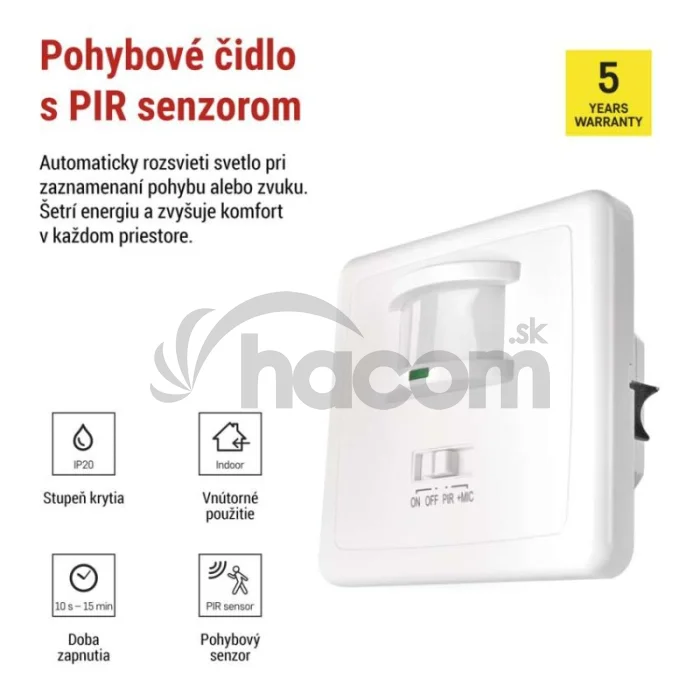 PIR senzor (pohybové čidlo) IP20 1200W, biela