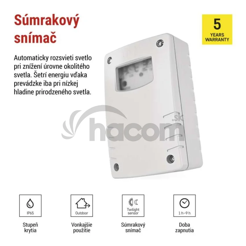 Senzor súmraku 1800W IP65 biela