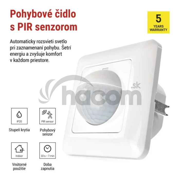 PIR senzor (pohybové čidlo) IP20 500W, biela