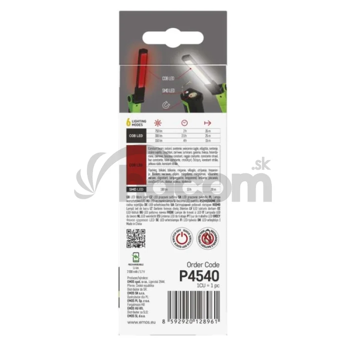 Nabíjacia baterka COB LED P4540, 750 lm, 2000 mAh