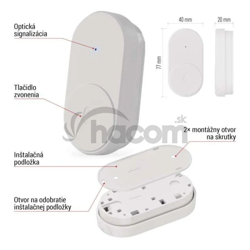 Vonajšie tlačidlo bez baterie pre domový bezdrôtový zvonček P5739W, P5739B
