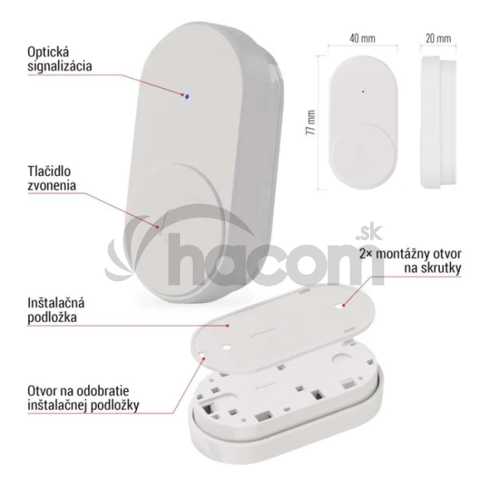 Vonajšie tlačidlo bez baterie pre domový bezdrôtový zvonček P5739W, P5739B