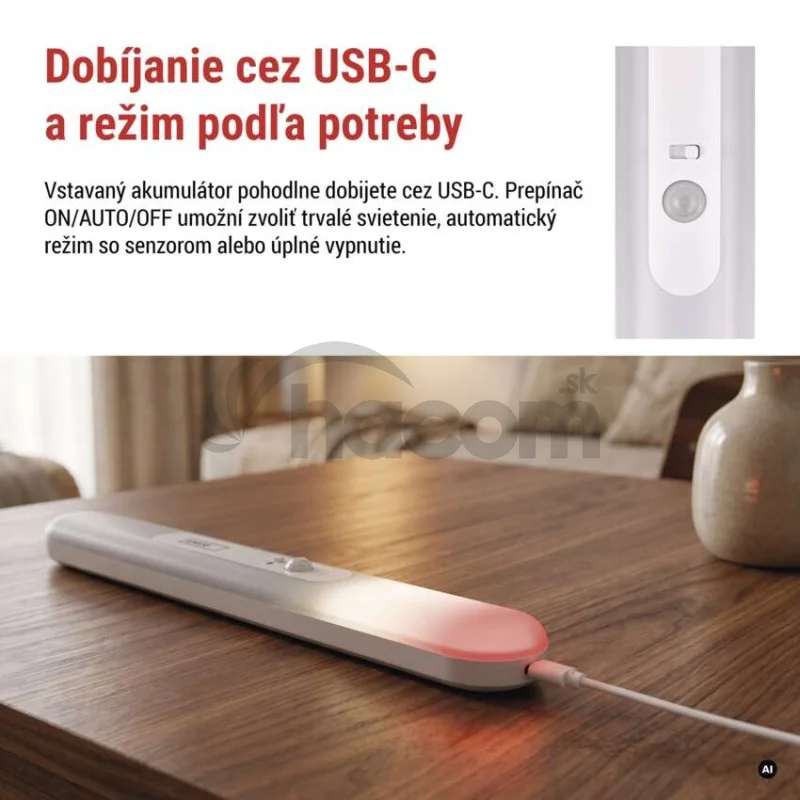 LED nabíjateľná svietidlo P3328 s pohybovým senzorom a fotosenzorom, 1 ks