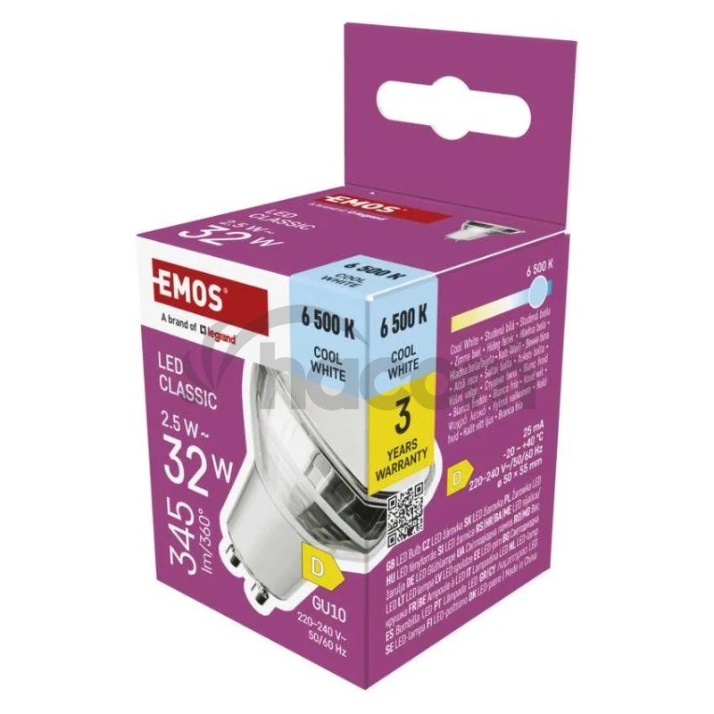 LED žiarovka Classic MR16 biela/ GU10 / 2.5 W (32 W) / 345 lm / Studená biela