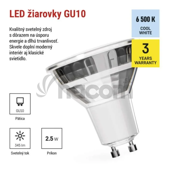 LED žiarovka Classic MR16 biela/ GU10 / 2.5 W (32 W) / 345 lm / Studená biela