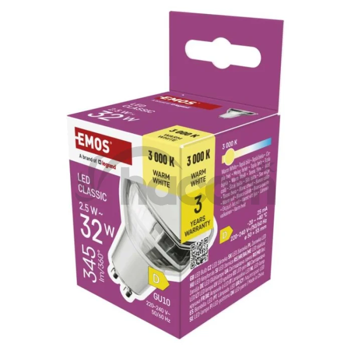 LED žiarovka Classic MR16 biela/ GU10 / 2.5 W (32 W) / 345 lm / Teplá biela