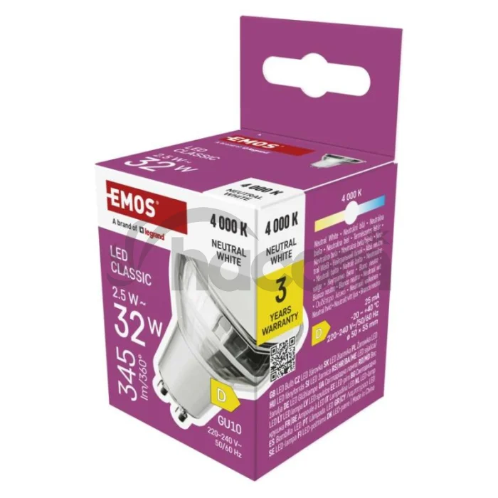 LED žiarovka Classic MR16 biela/ GU10 / 2.5 W (32 W) / 345 lm / Neutrálna biela